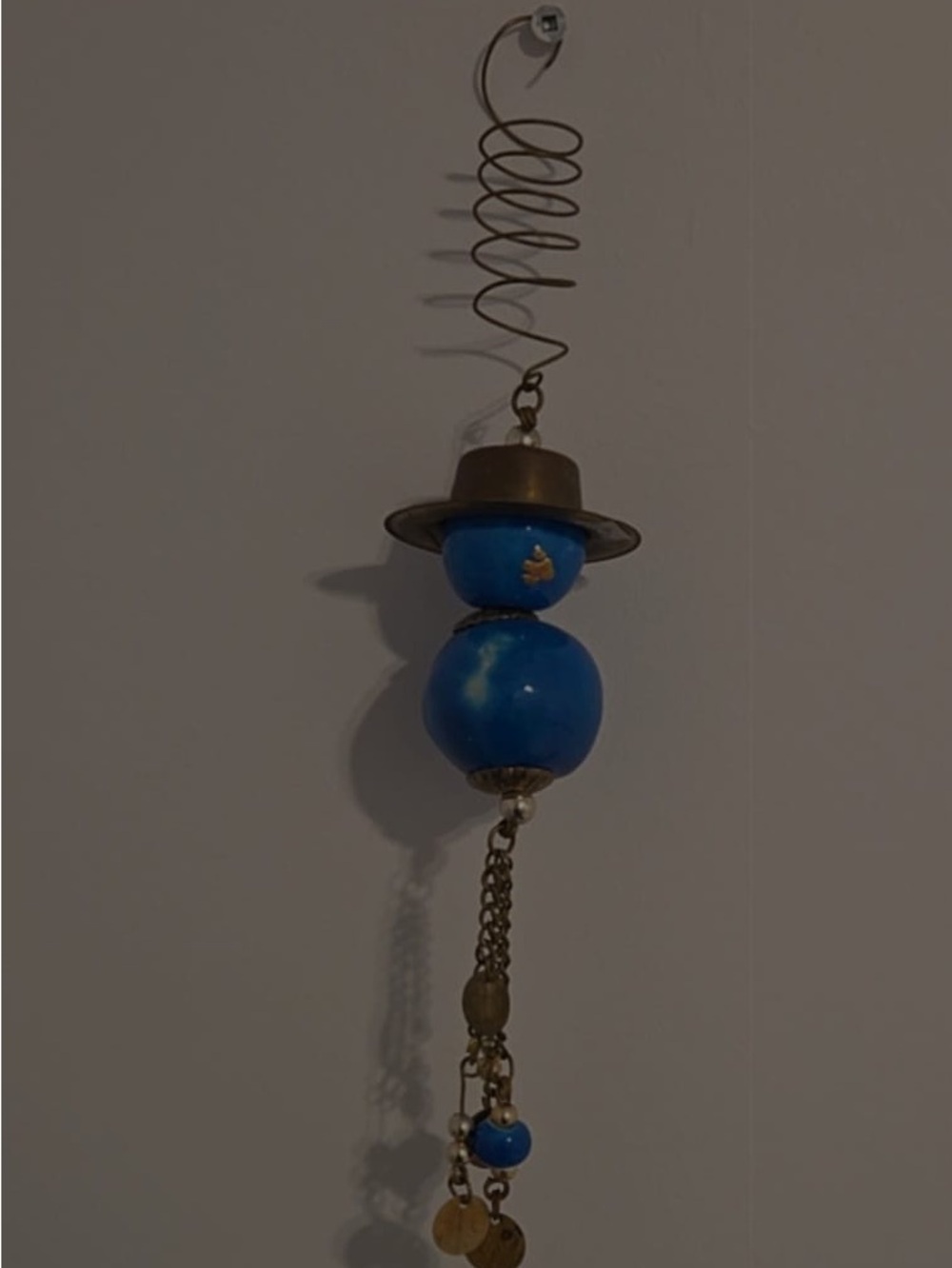 Blue Bead and Brass Hat Hanging Charm